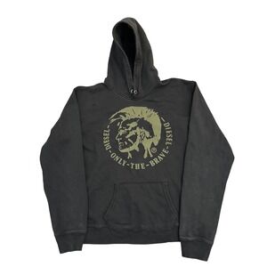 Y2K DIESEL Men Black S-Agnes Patch Mohawk Hoodie Sweatshirt XL Only The Brave